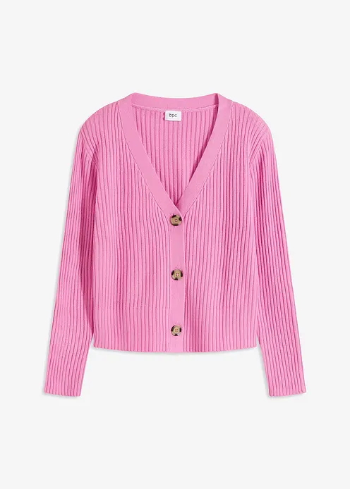 Gerippte Strickjacke in pink von vorne - bonprix Gerippte Strickjacke in pink von vorne - bonprix