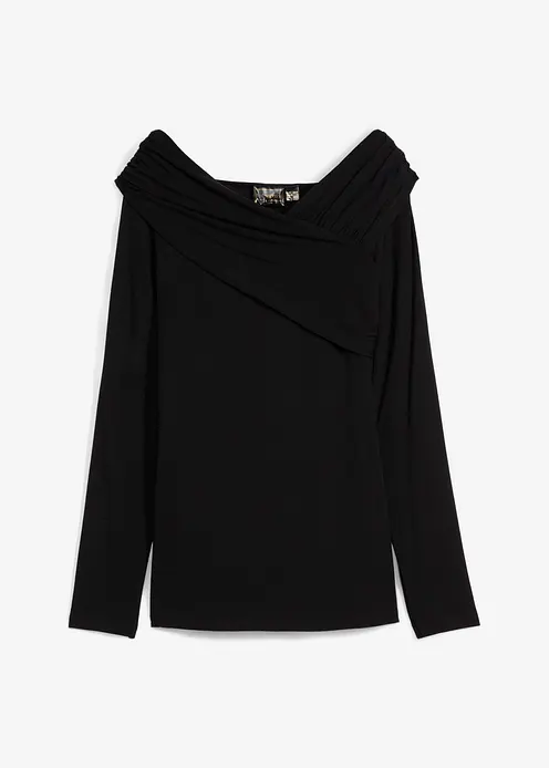 Langarmshirt mit Schalkragen in schwarz von vorne - bonprix Langarmshirt mit Schalkragen in schwarz von vorne - bonprix