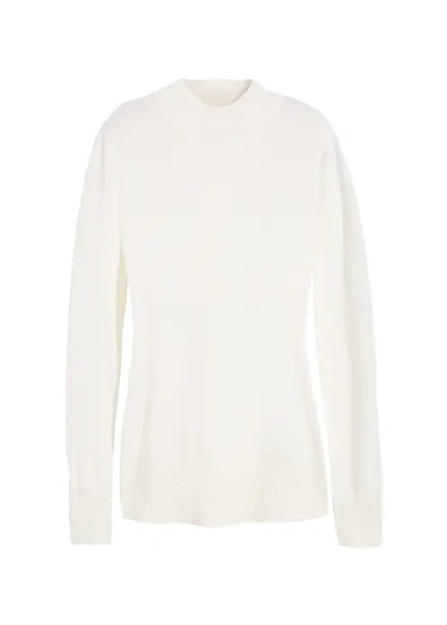 Basic Pullover mit Stehkragen mit recycelter Baumwolle in weiß von vorne - bonprix Basic Pullover mit Stehkragen mit recycelter Baumwolle in weiß von vorne - bonprix