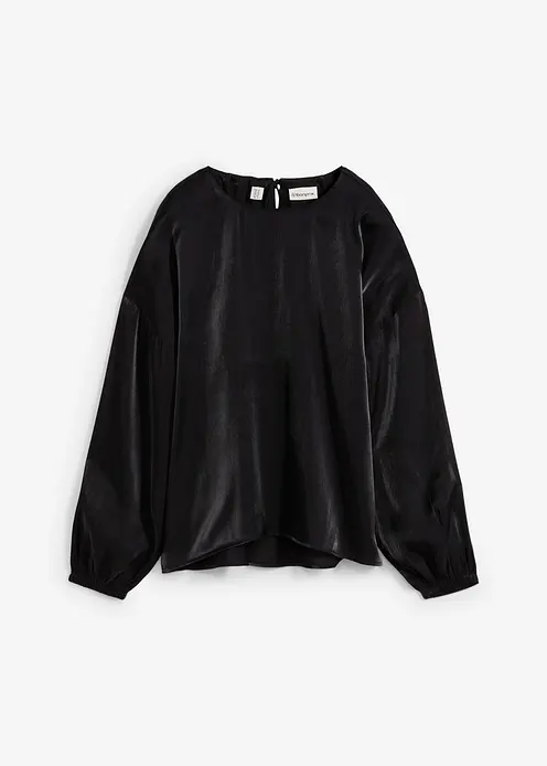 Oversize-Bluse mit Schnürung aus Viskose-Mix in schwarz von vorne - bonprix Oversize-Bluse mit Schnürung aus Viskose-Mix in schwarz von vorne - bonprix