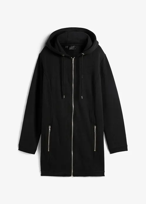 Long-Sweatjacke mit Reißverschlusstaschen in schwarz von vorne - bonprix Long-Sweatjacke mit Reißverschlusstaschen in schwarz von vorne - bonprix