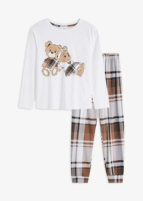 Pyjama aus reiner Baumwolle (2-tlg. Set) in weiß von vorne - bonprix Pyjama aus reiner Baumwolle (2-tlg. Set) in weiß von vorne - bonprix