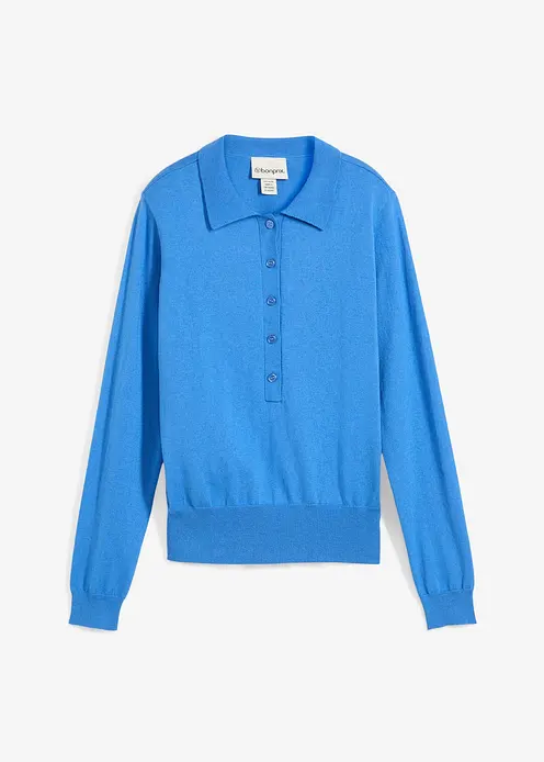 Polo-Pullover mit Seidenanteil in blau von vorne - bonprix Polo-Pullover mit Seidenanteil in blau von vorne - bonprix