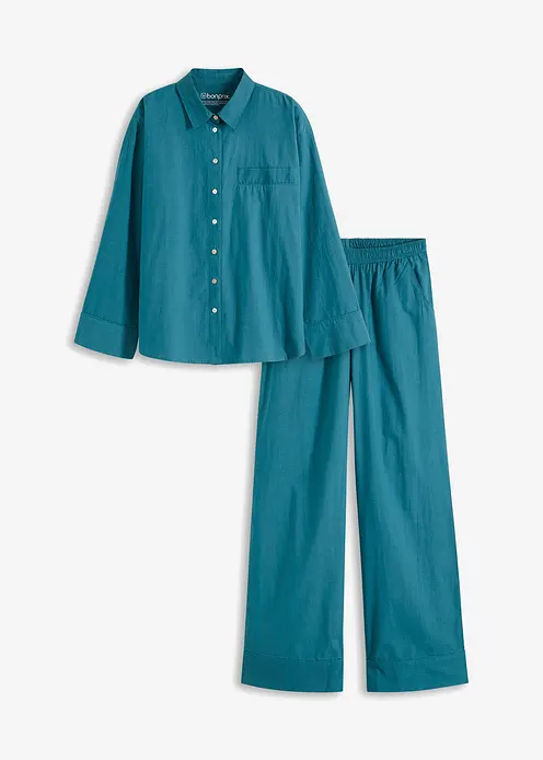 Gewebter oversized Pyjama aus Baumwolle in petrol von vorne - bonprix Gewebter oversized Pyjama aus Baumwolle in petrol von vorne - bonprix