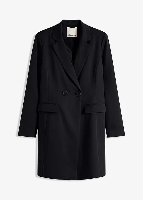 Longblazer mit V-Ausschnitt, langarm in schwarz von vorne - bonprix Longblazer mit V-Ausschnitt, langarm in schwarz von vorne - bonprix