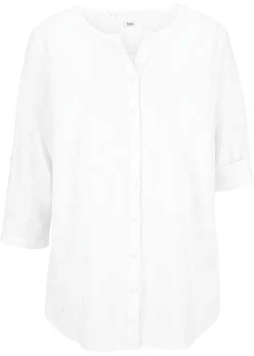Bluse mit Leinen, 3/4 Arm in weiß von vorne - bonprix Bluse mit Leinen, 3/4 Arm in weiß von vorne - bonprix