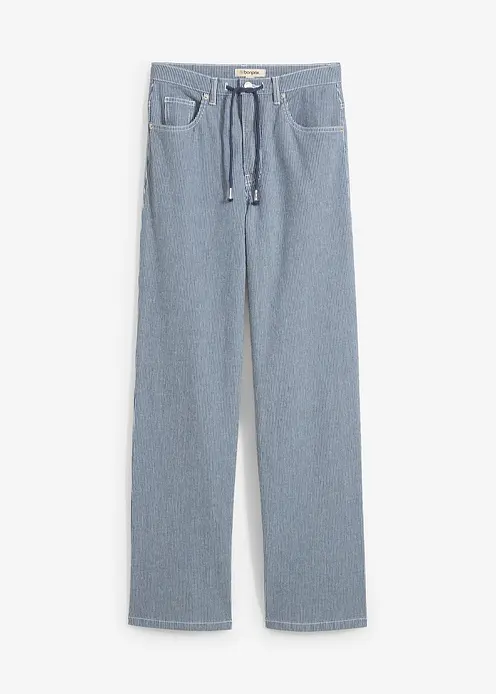 Loose Straight-Jeans, High Waist, Streifen in blau von vorne - bonprix Loose Straight-Jeans, High Waist, Streifen in blau von vorne - bonprix