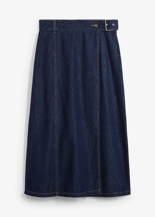 Jeansrock in Wickeloptik, Super Soft in blau von vorne - bonprix Jeansrock in Wickeloptik, Super Soft in blau von vorne - bonprix