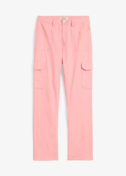 Weite Cargo-Twillhose Mid Waist in rosa von vorne - bonprix Weite Cargo-Twillhose Mid Waist in rosa von vorne - bonprix