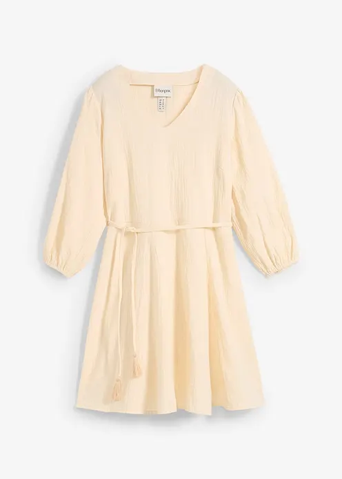 Mini-Kleid aus reiner Baumwolle in beige von vorne - bonprix Mini-Kleid aus reiner Baumwolle in beige von vorne - bonprix