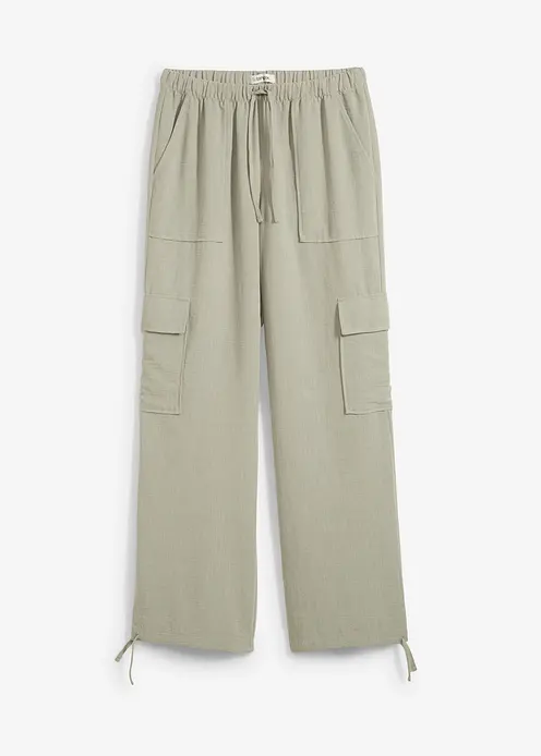 Cargohose aus fließender Qualität in grün von vorne - bonprix Cargohose aus fließender Qualität in grün von vorne - bonprix