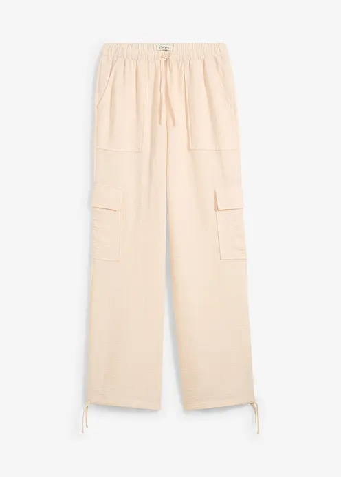 Cargohose aus fließender Qualität in beige von vorne - bonprix Cargohose aus fließender Qualität in beige von vorne - bonprix