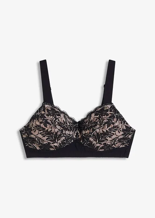 Bralette mit Bio-Baumwolle und Spitze in schwarz von vorne - bonprix Bralette mit Bio-Baumwolle und Spitze in schwarz von vorne - bonprix