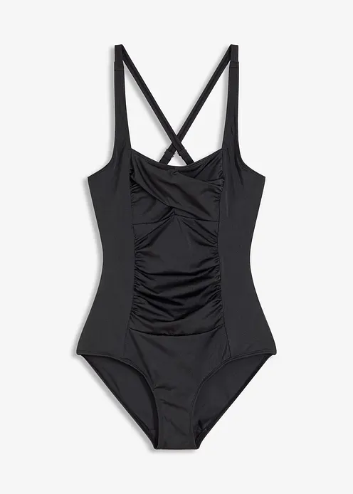 Shape Badeanzug aus glänzendem Material mittlere Formkraft in schwarz von vorne - bonprix Shape Badeanzug aus glänzendem Material mittlere Formkraft in schwarz von vorne - bonprix
