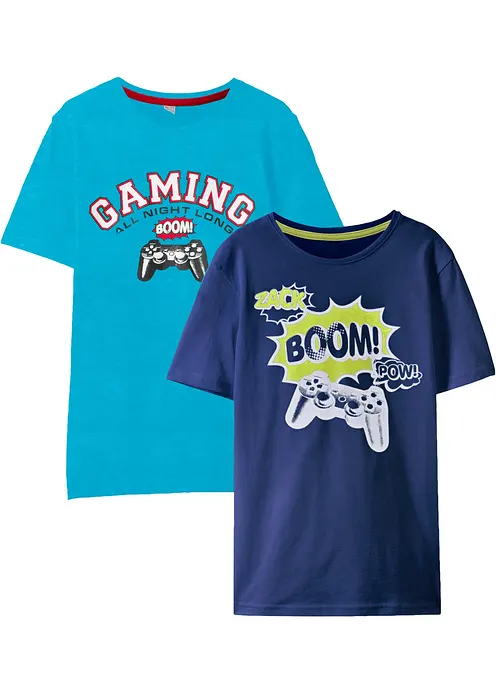 T-Shirt aus reiner Bio-Baumwolle (2er Pack) in blau von vorne - bonprix T-Shirt aus reiner Bio-Baumwolle (2er Pack) in blau von vorne - bonprix