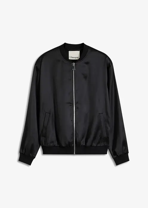 Satin-Blouson in schwarz von vorne - bonprix Satin-Blouson in schwarz von vorne - bonprix