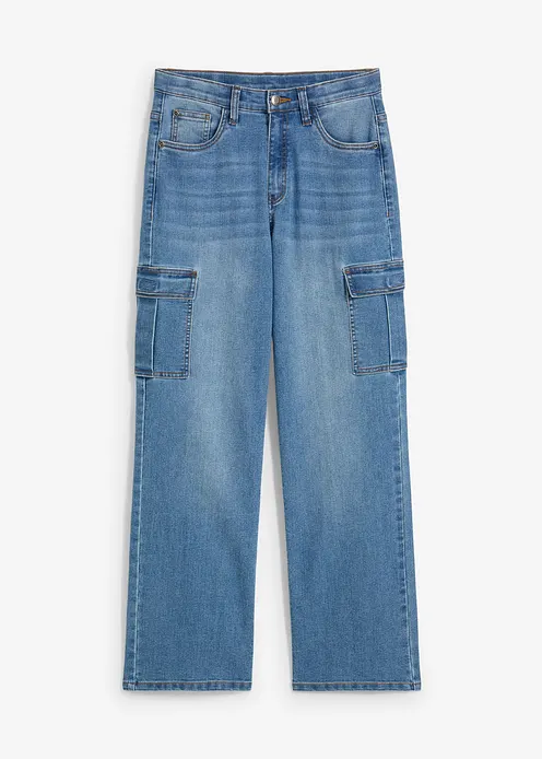 Loose-Fit-Stretch-Jeans mitverstellbarem Bund, Straight in blau von vorne - bonprix Loose-Fit-Stretch-Jeans mitverstellbarem Bund, Straight in blau von vorne - bonprix