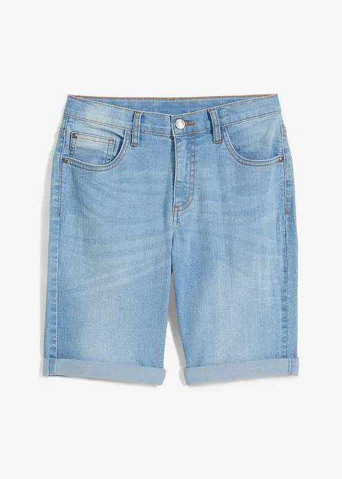 Stretch-Jeans-Bermuda mit verstellbarem Bund, Slim Fit in blau von vorne - bonprix Stretch-Jeans-Bermuda mit verstellbarem Bund, Slim Fit in blau von vorne - bonprix
