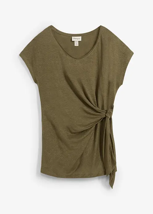 Wickelshirt aus reinem Leinen in grün von vorne - bonprix Wickelshirt aus reinem Leinen in grün von vorne - bonprix