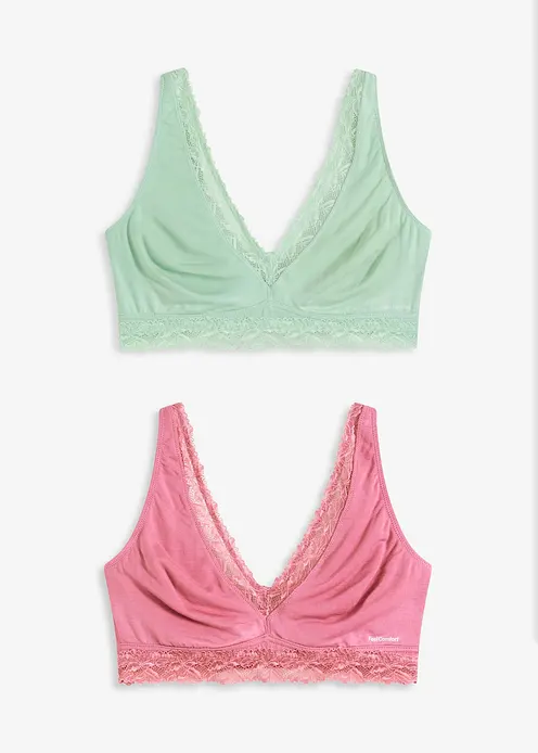 Feel Comfort Bralette aus weichem Material (2er Pack) in lila von vorne - bonprix Feel Comfort Bralette aus weichem Material (2er Pack) in lila von vorne - bonprix