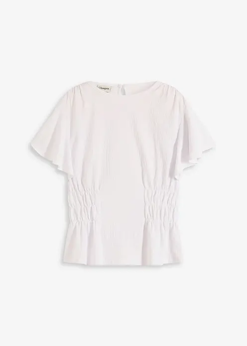 Jerseycrepe-Shirt mit Smock in weiß von vorne - bonprix Jerseycrepe-Shirt mit Smock in weiß von vorne - bonprix