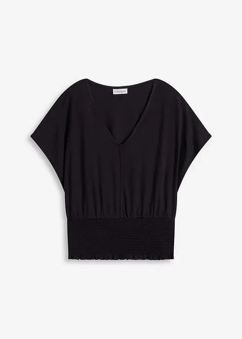 Shirt mit Smock-Saum in schwarz von vorne - bonprix Shirt mit Smock-Saum in schwarz von vorne - bonprix