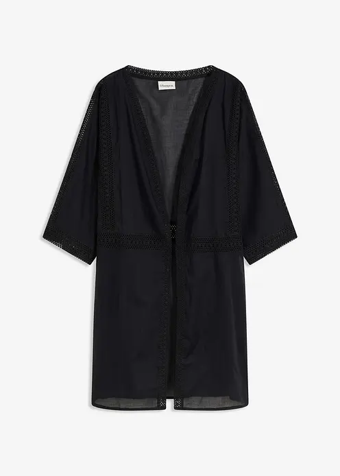 Strandkimono mit Spitze in schwarz von vorne - bonprix Strandkimono mit Spitze in schwarz von vorne - bonprix