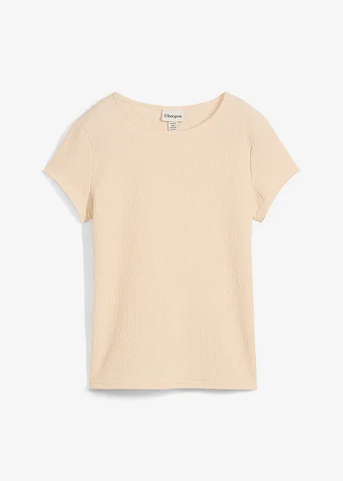 T-Shirt aus strukturiertem Crêpe in beige von vorne - bonprix T-Shirt aus strukturiertem Crêpe in beige von vorne - bonprix