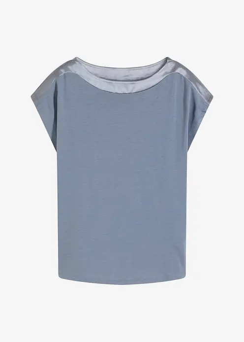 Shirt mit Satinpasse in blau von vorne - bonprix Shirt mit Satinpasse in blau von vorne - bonprix