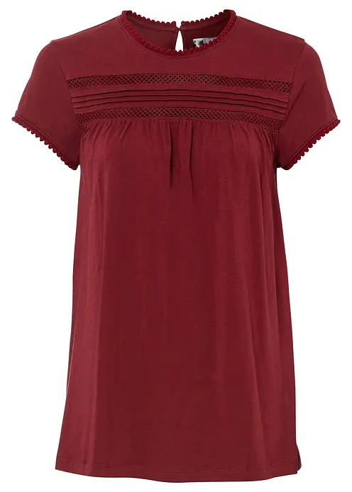 Baumwoll-Shirt mit Spitze in rot von vorne - bonprix Baumwoll-Shirt mit Spitze in rot von vorne - bonprix