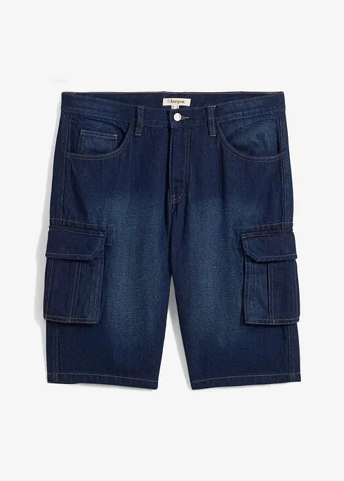 Cargo-Jeans-Longbermuda, Relaxed Fit in blau von vorne - bonprix Cargo-Jeans-Longbermuda, Relaxed Fit in blau von vorne - bonprix