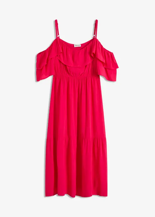 Kleid mit Volants aus strukturierter Viskose in pink von vorne - bonprix Kleid mit Volants aus strukturierter Viskose in pink von vorne - bonprix