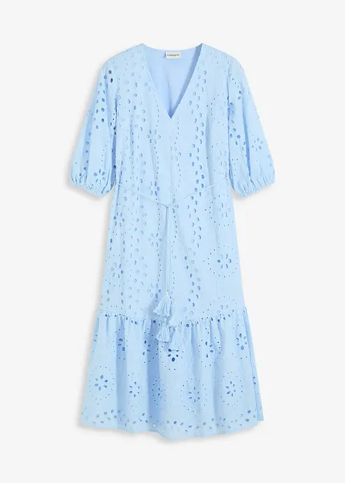 Midikleid aus reiner Baumwolle mit Lochstickerei in blau von vorne - bonprix Midikleid aus reiner Baumwolle mit Lochstickerei in blau von vorne - bonprix
