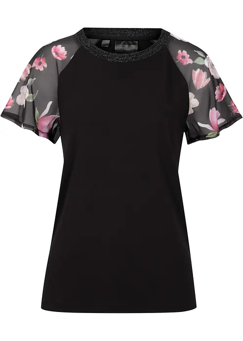 Shirt mit Chiffonärmeln in schwarz von vorne - bonprix Shirt mit Chiffonärmeln in schwarz von vorne - bonprix