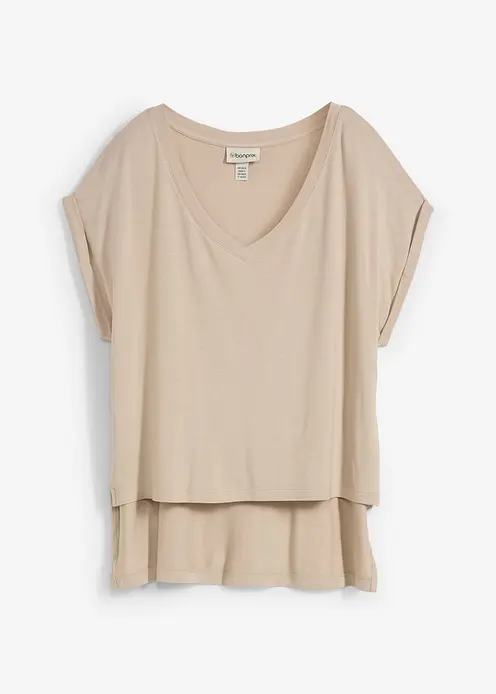 Oversized-Shirt aus fließendem Viskose-Mix in beige von vorne - bonprix Oversized-Shirt aus fließendem Viskose-Mix in beige von vorne - bonprix