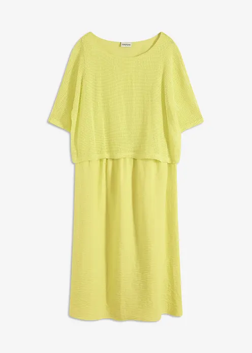 Kleid in 2 in 1 Optik in gelb von vorne - bonprix Kleid in 2 in 1 Optik in gelb von vorne - bonprix