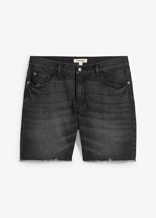 Stretch-Jeans-Shorts mit offenen Saumkanten, Relaxed Fit in schwarz von vorne - bonprix Stretch-Jeans-Shorts mit offenen Saumkanten, Relaxed Fit in schwarz von vorne - bonprix