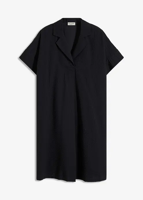 Lockeres Kleid aus Baumwolle mit eingelegter Falte in schwarz von vorne - bonprix Lockeres Kleid aus Baumwolle mit eingelegter Falte in schwarz von vorne - bonprix