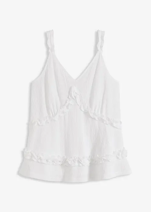 Spaghettiträger-Top mit Rüschen in weiß von vorne - bonprix Spaghettiträger-Top mit Rüschen in weiß von vorne - bonprix