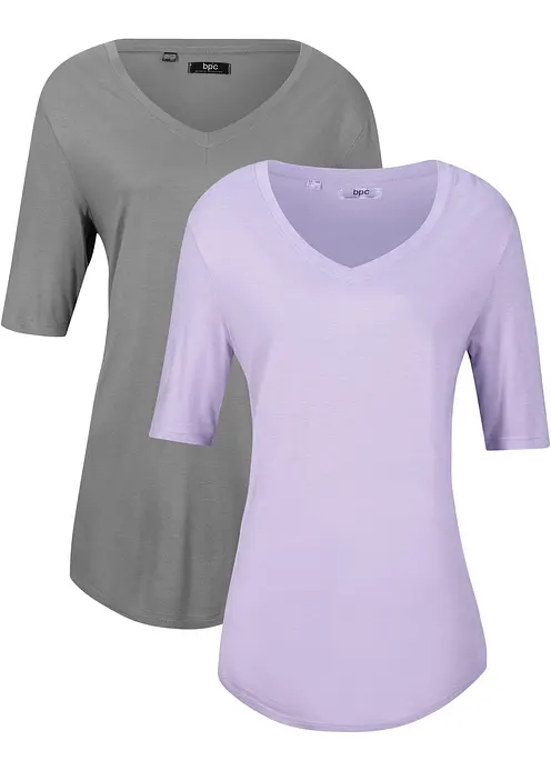 Longshirt aus softer Viskose, 2er-Pack in lila von vorne - bonprix Longshirt aus softer Viskose, 2er-Pack in lila von vorne - bonprix