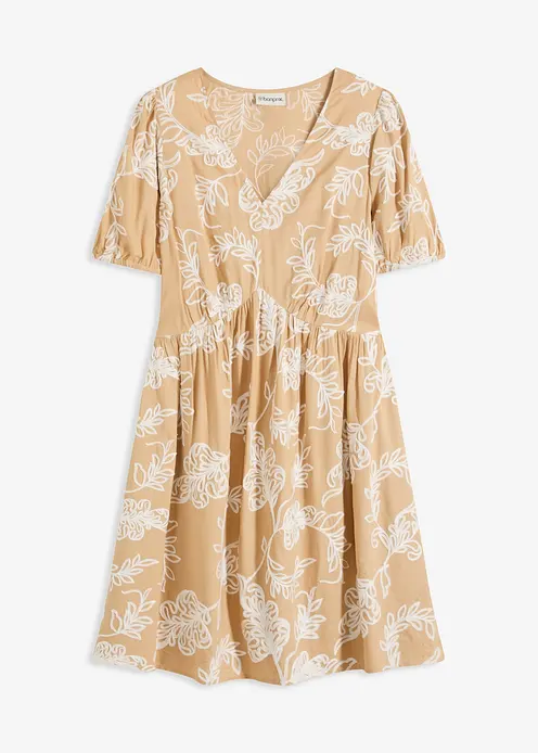 Tunika-Kleid mit Stickerei aus fließender Viskose in beige von vorne - bonprix Tunika-Kleid mit Stickerei aus fließender Viskose in beige von vorne - bonprix