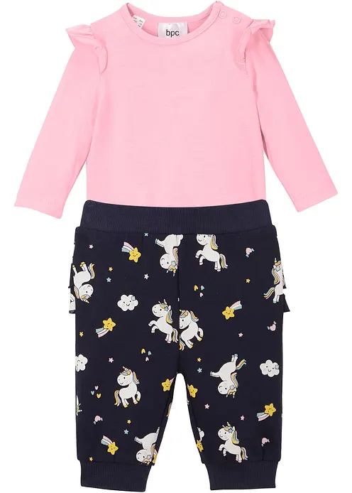 Langarmbody und Sweathose aus Bio-Baumwolle (2-tlg.Set) in rosa von vorne - bonprix Langarmbody und Sweathose aus Bio-Baumwolle (2-tlg.Set) in rosa von vorne - bonprix
