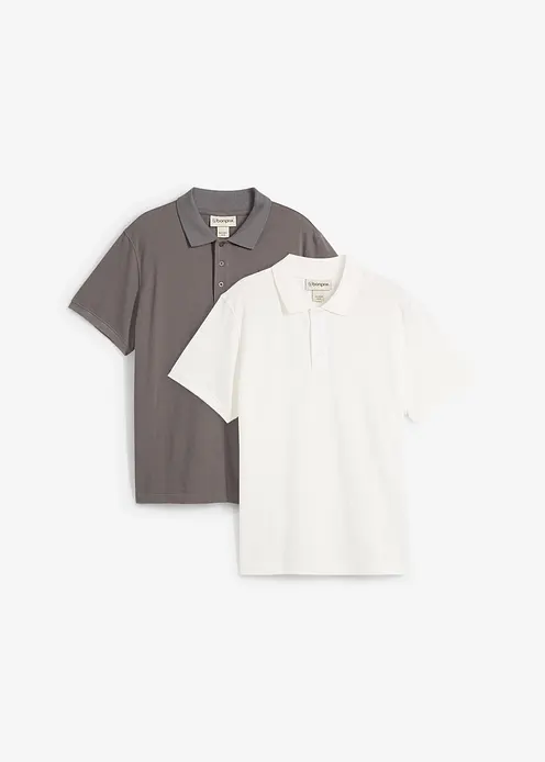 Poloshirt (2er Pack) aus reiner Bio-Baumwolle in grau von vorne - bonprix Poloshirt (2er Pack) aus reiner Bio-Baumwolle in grau von vorne - bonprix