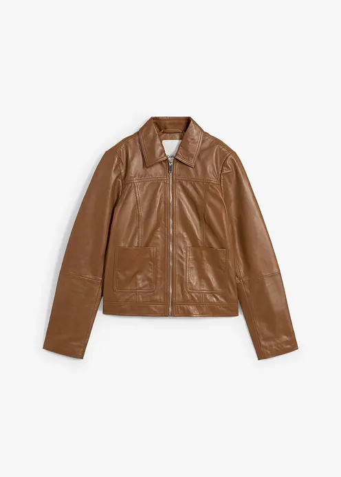Lederjacke aus Lammnappa in braun von vorne - bonprix Lederjacke aus Lammnappa in braun von vorne - bonprix