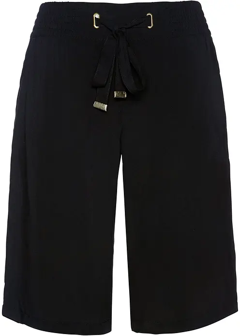 Viskose-Bermuda mit Bindegürtel in schwarz von vorne - bonprix Viskose-Bermuda mit Bindegürtel in schwarz von vorne - bonprix