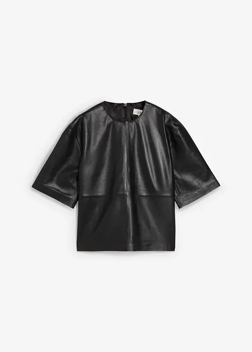 Leder-Tunika aus Lammnappa in schwarz von vorne - bonprix Leder-Tunika aus Lammnappa in schwarz von vorne - bonprix