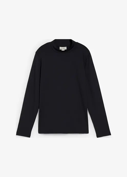 Langarmshirt mit Stehkragen mit recyceltem Polyamid in schwarz von vorne - bonprix Langarmshirt mit Stehkragen mit recyceltem Polyamid in schwarz von vorne - bonprix