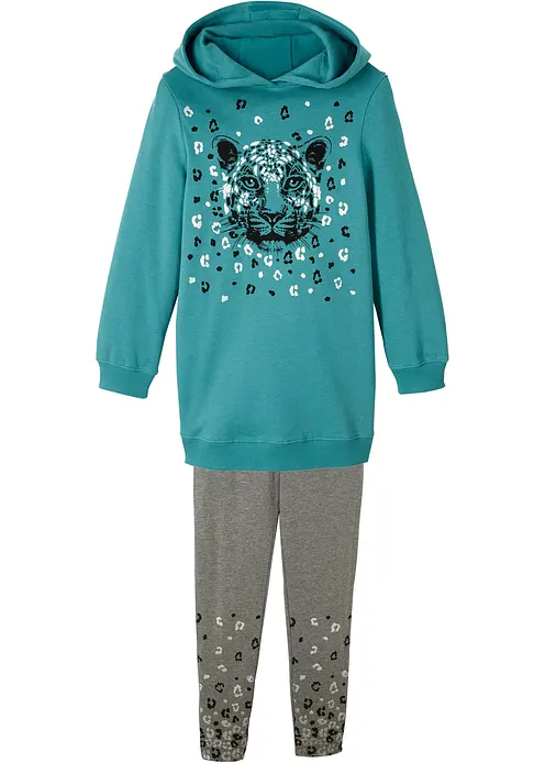 Sweatshirt und Leggings aus Bio-Baumwoll-Mix (2-tlg.Set) in petrol von vorne - bonprix Sweatshirt und Leggings aus Bio-Baumwoll-Mix (2-tlg.Set) in petrol von vorne - bonprix