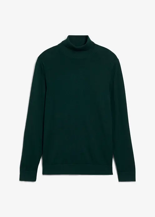 Feinstrick-Rollkragenpullover mit edler Merinowolle, Slim Fit in grün von vorne - bonprix Feinstrick-Rollkragenpullover mit edler Merinowolle, Slim Fit in grün von vorne - bonprix