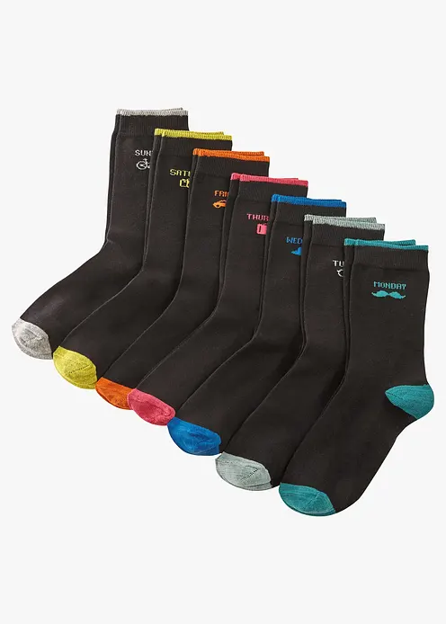 Socken Wochentage mit Bio-Baumwolle (7er Pack) in schwarz von vorne - bonprix Socken Wochentage mit Bio-Baumwolle (7er Pack) in schwarz von vorne - bonprix